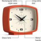 JONES CLOCKS® Film Desk Clock | Retro Rectangular Design | Orange | Retro Design, Blending mid Century Style with a Punchy Modern Finish for Shelf, Table, Mantel or Bedside