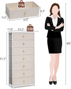 Crestlive Products Tall Dresser, 7-Drawer Wide Fabirc Storage Tower, Chests of Drawers - Vertical Organizer Unit for Bedroom, Hallway, Entryway, Nursery, Wood Top, Closets with Handles (Beige)