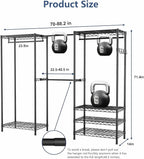 Clothes Rack, Heavy Duty Clothes Rack, Large Wire Closet Garment Rack, Freestanding Expandable Metal Clothing Rack with 4 Hanging Rods, 6 Shelves, and 4 Hangers for Hanging Clothes, Black