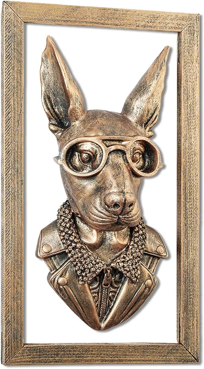 Zotabe 5PCs Animal Heads Wall Decor, Animal Sculptures Wall Dec, Dog Door Wall Mount, Vintage Wall Sculpture, Resin Wall Hanging Decoration for Living Room Bedroom Kitchen Gift (Goggle Pup, 1)