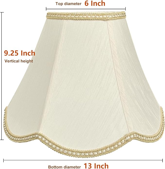 TOOTOO STAR Small Scalloped Lampshades,6" x 13" x 9.25" bell shaped Lampshade, handmade beige DIY Vintage lamp shades for Floor or Table Lamp
