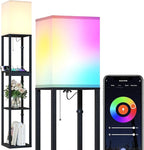 SUNMORY Floor Lamp with Shelves, RGB Light Dimmable Standing Lamp with APP Control, Tall Shelf Lamp for Living Room and Bedroom, Home Decor (Black)