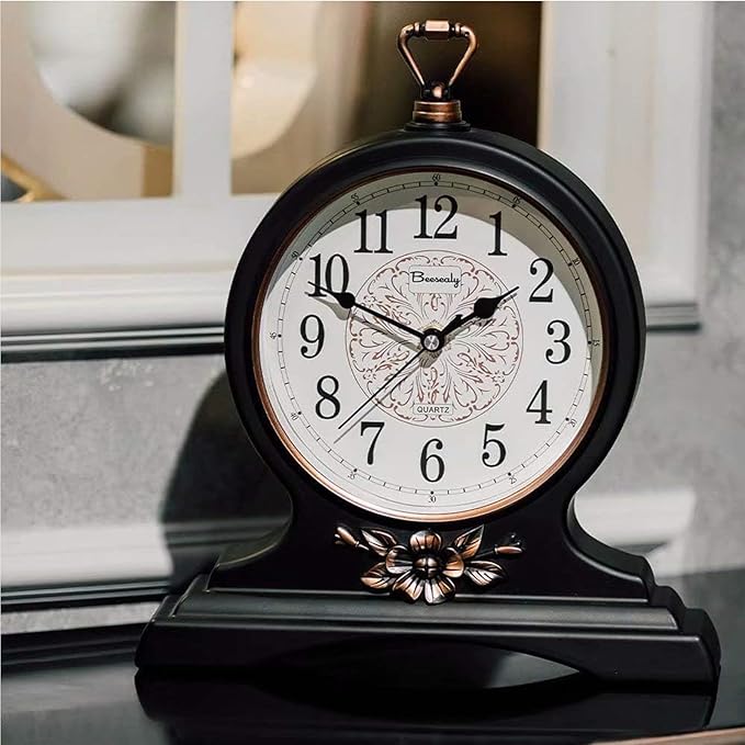 Silent Movement Mantel Clock - Elegant Vintage Home Décor for Office, Desk, Fireplace, Shelf - HD Glass Lens for Classic Style and Accurate Timekeeping