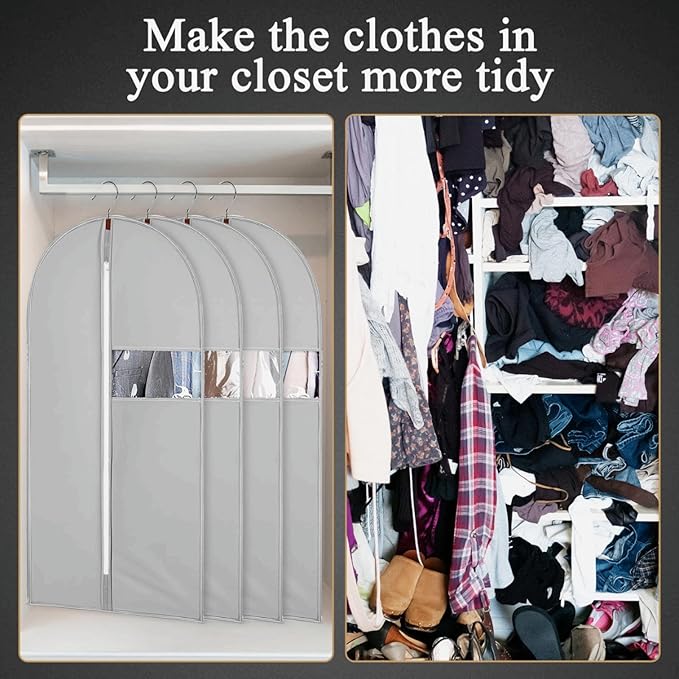 39-Inch Garment Bags Covers,Hanging Clothes Bag, Suit Cover Bags with Clear Window for Hanging Closet Clothes Storage and Travel (Gray-39Inch)