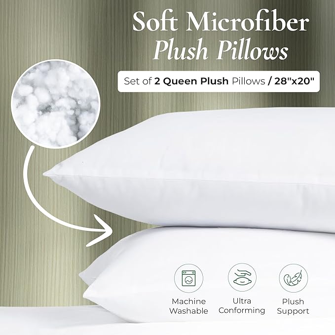 Fern and Willow Queen Size Bed Pillows - Set of 2, 28"x20" - Luxurious Ultra-Soft Cooling Pillow - Hotel Quality, Down Alternative Fill - Ideal Gift for Side, Back & Stomach Sleepers