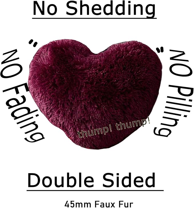 MorroMorn Fluffy Heart Throw Pillows, Shaggy Decorative Pillow for Sofa Couch Bed, Cute Room Decor Decorations for Women Girls Kids (Maroon)