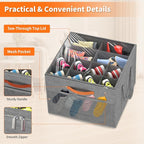 Aokeyee 2 Pack Shoe Organizer for Closet, Foldable Shoe Storage Organizer Box w/Clear Cover and 4 Reinforced Handles, Space Saving Shoes Bin Fits up to 32 Pairs, Grey