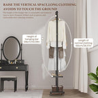 Solid Wood Coat Rack Freestanding Clothing Rack with Wheels & 2 Shelves Storage & 5 Hooks Heavy Duty Clothes Rack Wood Coat Tree Stand Hat Hanger Rack for Corner Bedroom Entryway Living Room Hotel