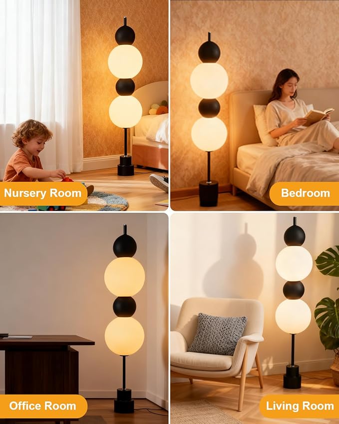 Lightdot Black Globe Floor Lamp with 3 Color Temperatures LED Bulbs Included,Dimmable Floor Lamps with Touch Switch,Unique Modern Standing Tall Lamp for Bedroom Living Room/Sofa Beside/Corner Decor