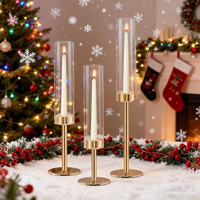 Gold Candlestick Holders Set of 6 – Tall Candle Sticks Holder Decor – Vintage Centerpiece Table Decorations – Dining Room Candle Holder Decor, Wedding Decorations – Home Decor Aesthetic Gift
