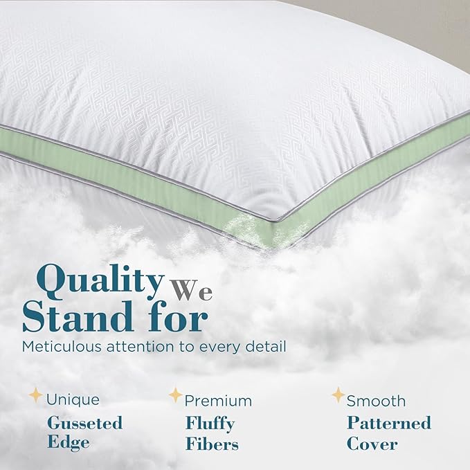 viewstar Bed Pillows Queen Size Set of 2, Hotel Quality, Down Alternative Pillow for Side, Back, or Stomach Sleepers, Green
