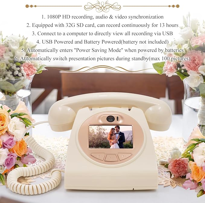 UKBW Video Audio Guest Book Wedding Phone, 1080P HD Video Audio Phone Guestbook, Preserve Your Special Occasions, Ideal for Wedding Bridal Shower, Birthday, Graduations, Baby Shower(Beige)