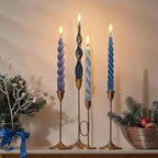 Nuanchu 4 Pcs 7.87 Inch Twisted Taper Candles Wax Unscented Smokeless Spiral Swirl Candlesticks for Wedding Holiday Dinner Party Home Decorations(Blue,Pure)