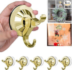 Antimbee Suction Cup Hooks, 5 Pack Suction Cup Hanger, Removable Large Suction Cup with Ultra-Thin Adhesive Disc for Smooth/Uneven Surfaces,Wreath Hangers Max Hanging up to 11 lbs (Gold)