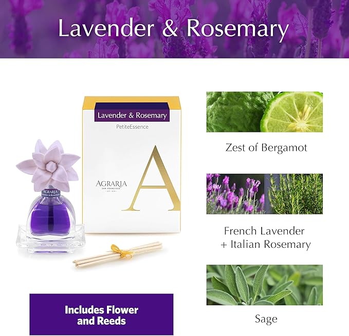AGRARIA PetiteEssence Flower and Reed Diffuser Set, Hand Crafted Sola Flower Botanical Home Fragrance Set, Scented Oil Gift for All Occasions