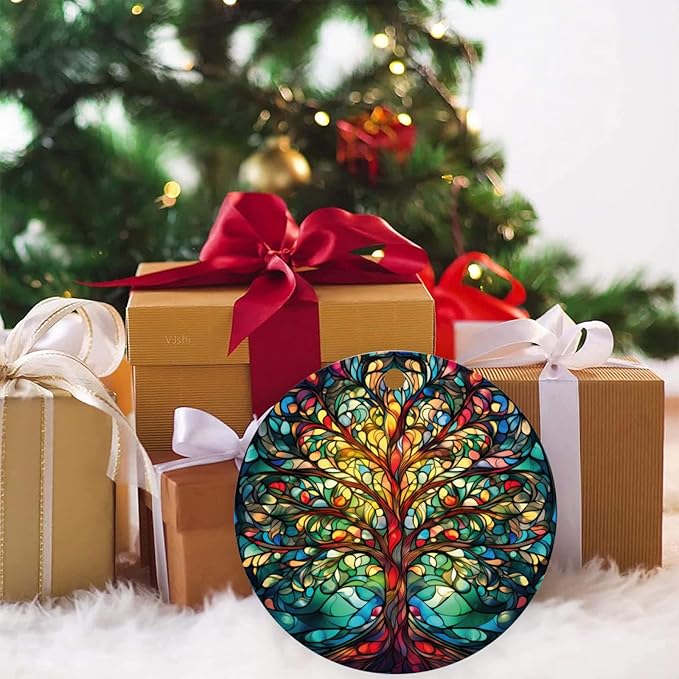 Tree of Life Christmas Ornament Decoration Christmas Tree Ornaments Gift Round Ceramic Bauble Present Holiday Keepsake