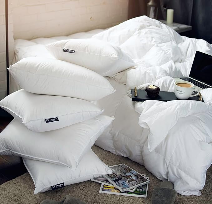Lincove Down and Feather Luxury Hotel Collection Bed Pillows for Sleeping Made in The USA - 100% Cotton Shell, 600 Thread Count - Soft Hypoallergenic (Queen Size, Pack of 1)