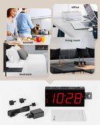 OnLyee Projection Alarm Clock for Bedroom,LED Digital Clock on Ceiling Wall with USB Phone Charging,Battery Backup,180° Rotatable Projector& Dimmer,12/24H,DST,Snooze,Dual Loud Bedside Heavy Sleeper