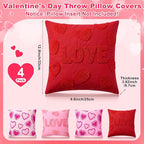 4 Pack Soft Valentines Throw Pillow Covers 18 x 18 Red Heart Square Pillow Covers with Zipper Cute Faux Fur Plush Pillows Cover for Valentines Day Sofa Bedroom Living Room