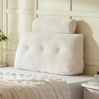Headboard Wedge Pillow + A Long Neck Roll Pillow Body Pillow，Large Headboard Pillow with Removable Cover (Beige, Twin：39x8x20 inches)