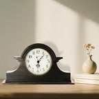OCEST Vintage Farmhouse Mantel Clock - 13 x 7 Inch Quartz Gilt Finish Battery Operated, Contemporary Napoleon Classic Desk & Shelf Décor for Living Room Office Tabletop Bedside (Walnut Brown)