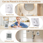 Waterproof Shower Clock with Timer, Bathroom Wall Clock Displaying Temperature, Date & Day, Battery Operated LCD Digital Clock for Bath, Kitchen (White)