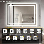 40"x30" LED Lights Bathroom Mirror with Front Lit and Backlit, Anti-Fog Vanity Mirror with Lights, Stepless Dimmable Lighted Mirror, 3 Colors Smart Mirror (Horizontal/Vertical)