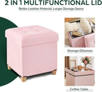 17.7" Ottoman with Storage, Square Storage Ottoman for Dorm, Velvet Ottomans with Legs for Living Room, Bedroom, Pink