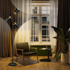 Tree Floor Lamp for Living Room, Industrial 3-Light Standing Lamp with 3 LED Bulbs, Adjustable Rotation Heads, Standing Tall Pole Lamp Farmhouse Rustic Reading Lamps for Bedroom Office (Black Gold)