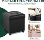 17.7" Ottoman with Storage, Square Storage Ottoman for Dorm, Faux Leather Ottomans with Legs for Living Room, Bedroom, Black