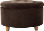 Homepop Home Decor | Button Tufted Velvet Round Storage Ottoman | Ottoman with Storage for Living Room & Bedroom, Chocolate Brown Velvet