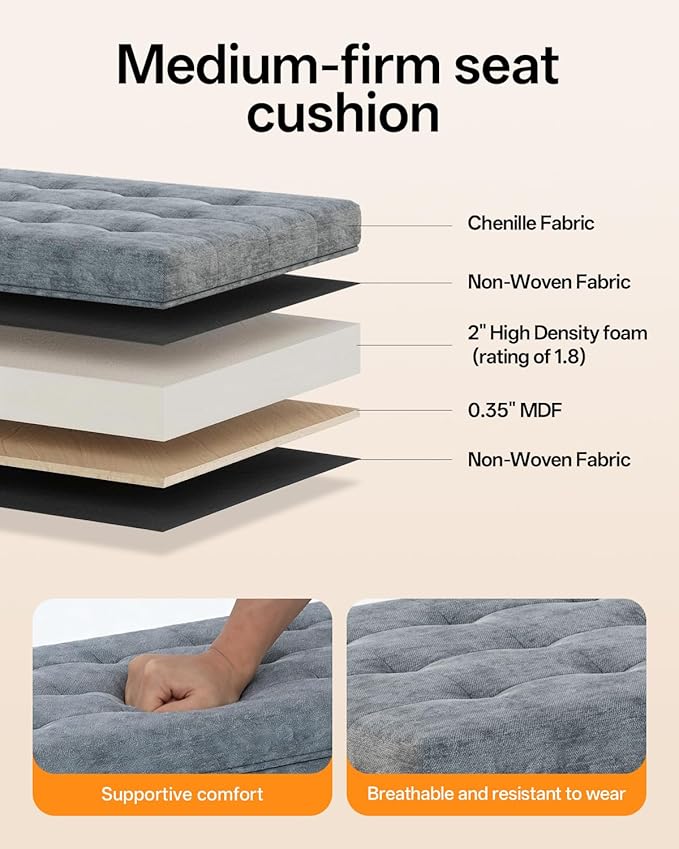 Chenille Storage Ottoman Bench with Legs, 43.5”W x 15.7”D x 15.7”H,Metal Frame end of Bed Bench Hold up to 770 LB,Large Storage Chest,Gray UASND621G