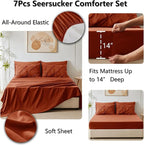 CozyLux Queen Comforter Set Burnt Orange, 7 Pieces Pintuck Bed in A Bag Premium Terracotta Comforter Queen Size, Pinch Pleat Bedding Sets with Comforter, Sheets, Pillowcases & Shams