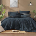 Monbix California King Comforter Set - 7 Pieces Cationic Dyeing Navy Blue Bed in a Bag Cal King Bedding Sets with Comforter, Sheets, Pillowcases & Shams, Reversible Bedding Comforters Sets