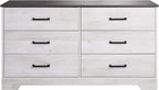 Prepac Rustic Ridge Farmhouse 6-Drawer Double Dresser, Washed White Dresser for Bedroom, Chest of Drawers with 6 Storage Drawers, 53.25” wide x 18.25” deep x 28.5” tall, Washed White