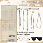 GMAK Hanging Jewelry Organizer with Hanger Metal Hooks, Double-Sided Jewelry Holder Accessories Organizer Storage Roll for Jewelry, Earrings, Bracelets, Necklaces, Rings - Beige