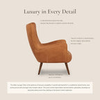 Poly & BARK Aida Leather Lounge Chair – 40.5” Mid-Century Accent Chair for Living Room or Bedroom – Full-Grain Italian Leather, Solid Wood Legs, Feather-Down Comfort – Cognac Tan