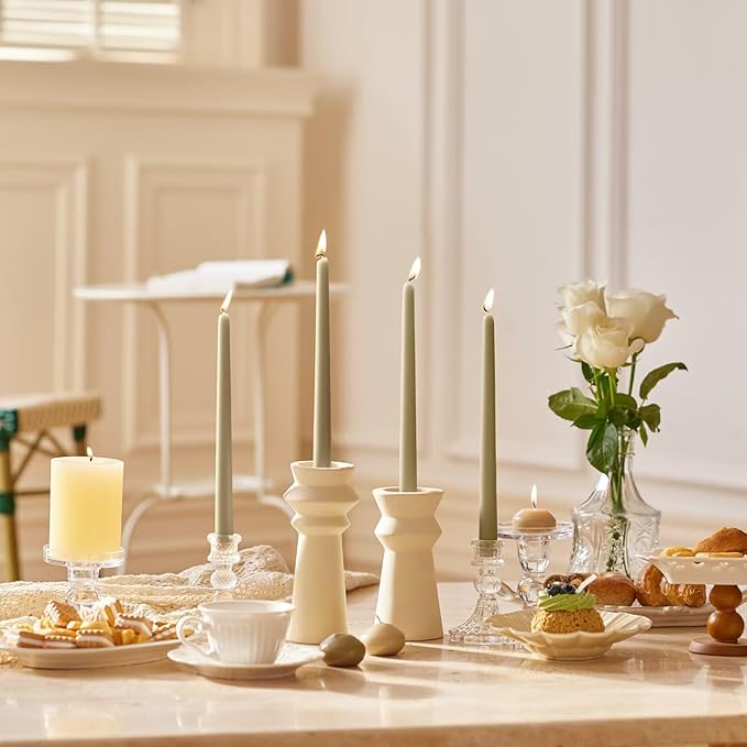 12-Inch Tall Dripless Taper Candles Set of 4 - Sage Green Tapered Candles, Perfect for Spring - Smokeless, Unscented, Long Burning - Hand Poured, Colored Tall Candlesticks - Verde salvia