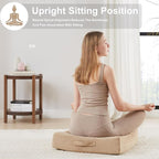 2 Pcs High Density Foam Floor Pillow - Upgraded Large Pillows Seating for Adults - Outdoor Floor Cushion with Soft Tufted Cover - Yoga Pillows for Sitting On Floor - 22 Inch Khaki