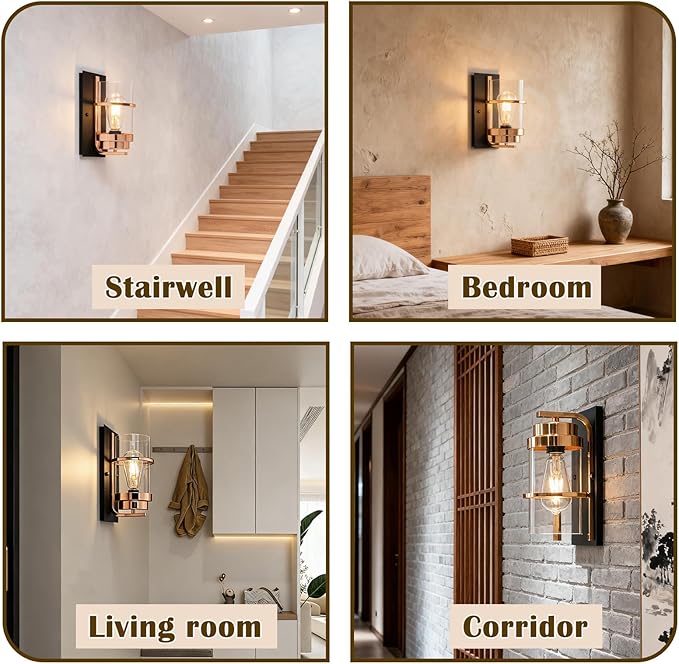 Rose Gold Wall Sconce,Modern Sconce Wall Lighting,Gold Wall Light Hardwired,Wall Sconce for Livingroom,Bathroom(No Bulbs)