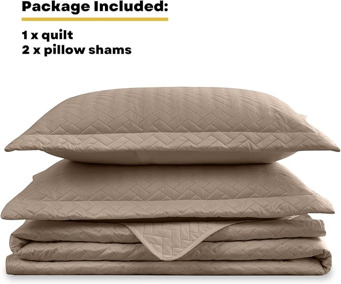 Maple&Stone Quilt Set King Size, Brown Lightweight Bedspread Ultrasonic Chevron Pattern Light Coverlet for All Season Comforter Bedding Decor - 3 Piece King Bed Cover Sets