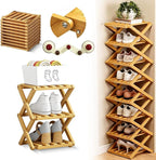 The 9-Tier No-Assembly Bamboo Rack, 2026 Upgraded Foldable 9 Tier Bamboo Corner Shoe Rack, Space-Saving Organizer for Shoes, No Assembly Narrow Shoe Shelf for Entryway Closet Dorm (Yellow, 3 Layers)