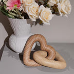 Guichifun Couple Gifts Modern Farmhouse Decor - Resin Heart Sculpture Valentines Day Decor Home Wood Finish Chain Link Décor Love Statues Anniversary Wedding Gifts 8 x 7 x 5.5 Inch