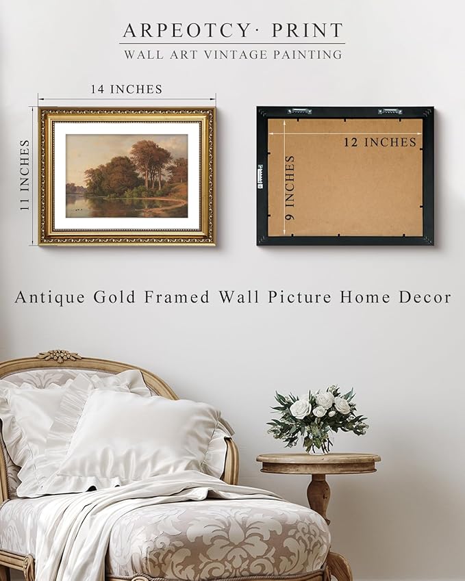 ARPEOTCY Vintage Gold Framed Wall Art Decor, 11x14 Inch Living Room Autumn Scenery Print Fall Wall Decor, Farmhouse Landscape Picture for Bedroom Kitchen, Bathroom Art Decor Aesthetic