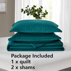 Maple&Stone Quilt Set King Size, Lightweight Teal Bedspread Ultrasonic Chevron Pattern Light Coverlet for All Season Comforter Bedding Decor - 3 Piece King Bed Cover Sets