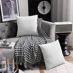 White Striped Couch Pillow Cases: 2 Pack 22x22 Inch Original Velvet Square Throw Pillow Covers for Farmhouse Home Decor