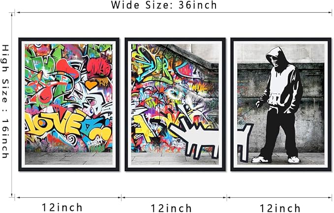 Novatique Street Graffiti Picture Wall Decor Banksy Canvas Wall Art Colorful Painting Pop Art Wall Decor for Living Room Bedroom,12" x 16" x 3Pcs