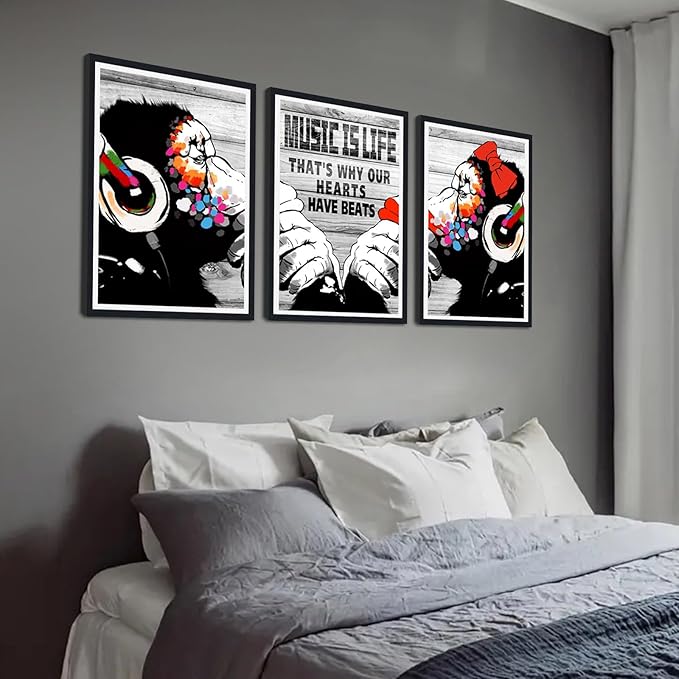 Novatique Banksy Canvas Wall Art Street Monkey Wall Decor Abstract Pop Art Wall Decor Graffiti Poster Home Decor for Office Bedroom,16" x 24" x 3pcs