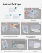 SONGMICS Shoe Boxes, Pack of 18 Shoe Storage Organizers, Stackable Clear Plastic Boxes for Closet, Sneakers, 13.7 x 9.9 x 7.4 Inches, Transparent and White ULSP18MWT