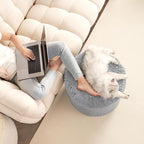 Hansleep Round Pouf Ottoman Foot Rest, 20 x 15 Small Faux Fur Stuffed Pouf for Chair, Foam Filled Foot Stools Ottomans for Living Room, Grey